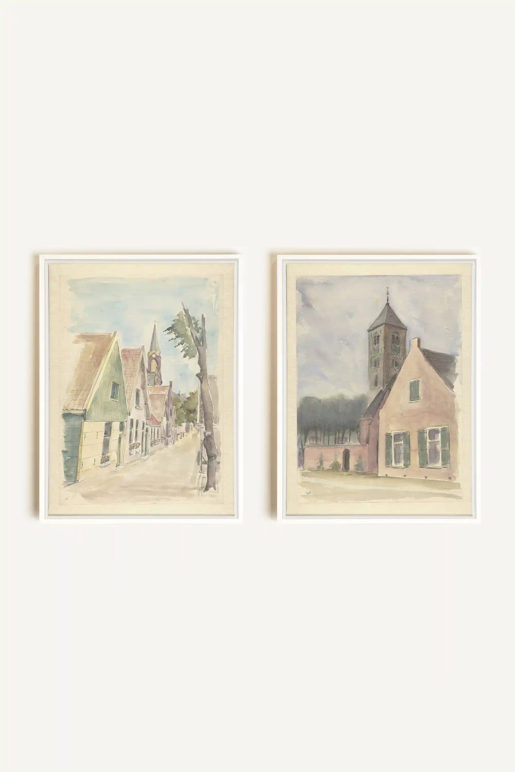 DREAM OF HOUSES DUO, 2 Oeuvres sur toile étirée, encadré Blanc