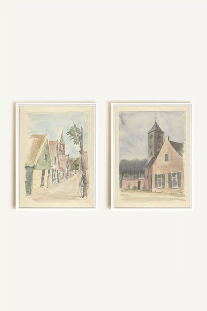 DREAM OF HOUSES DUO, 2 Oeuvres sur toile étirée, encadré Blanc