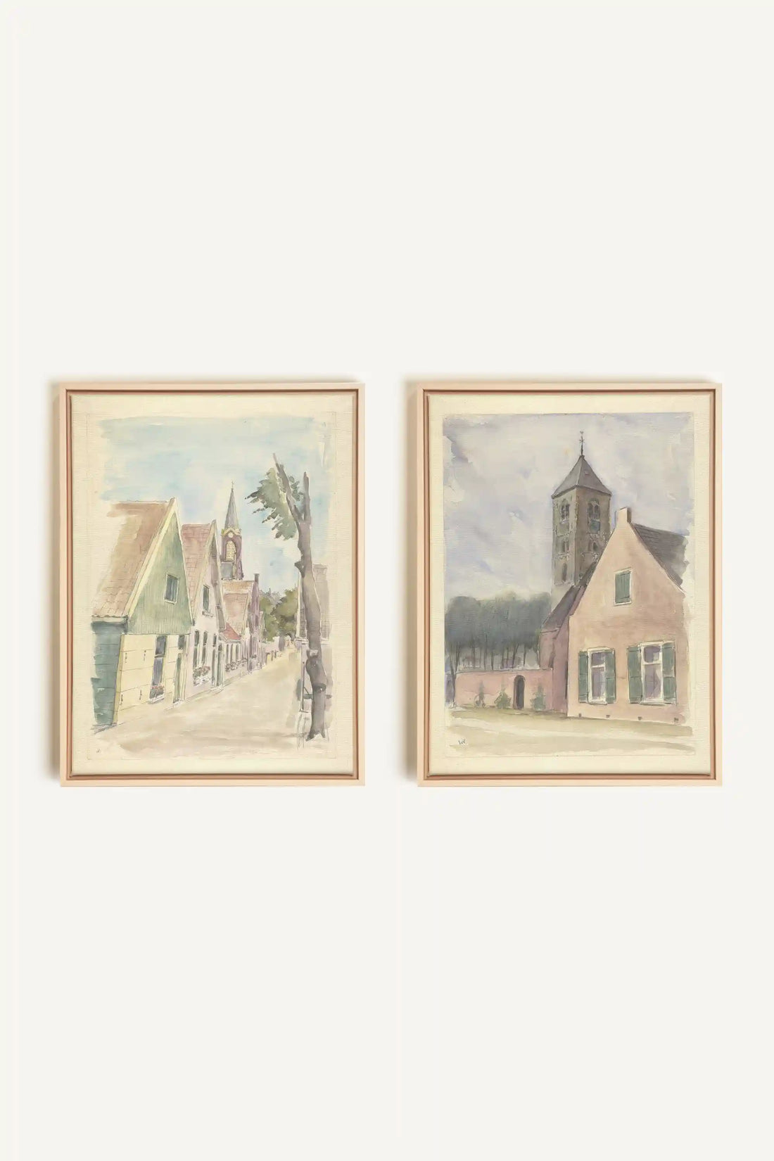 DREAM OF HOUSES DUO, 2 Oeuvres sur toile étirée, encadré Naturel Clair