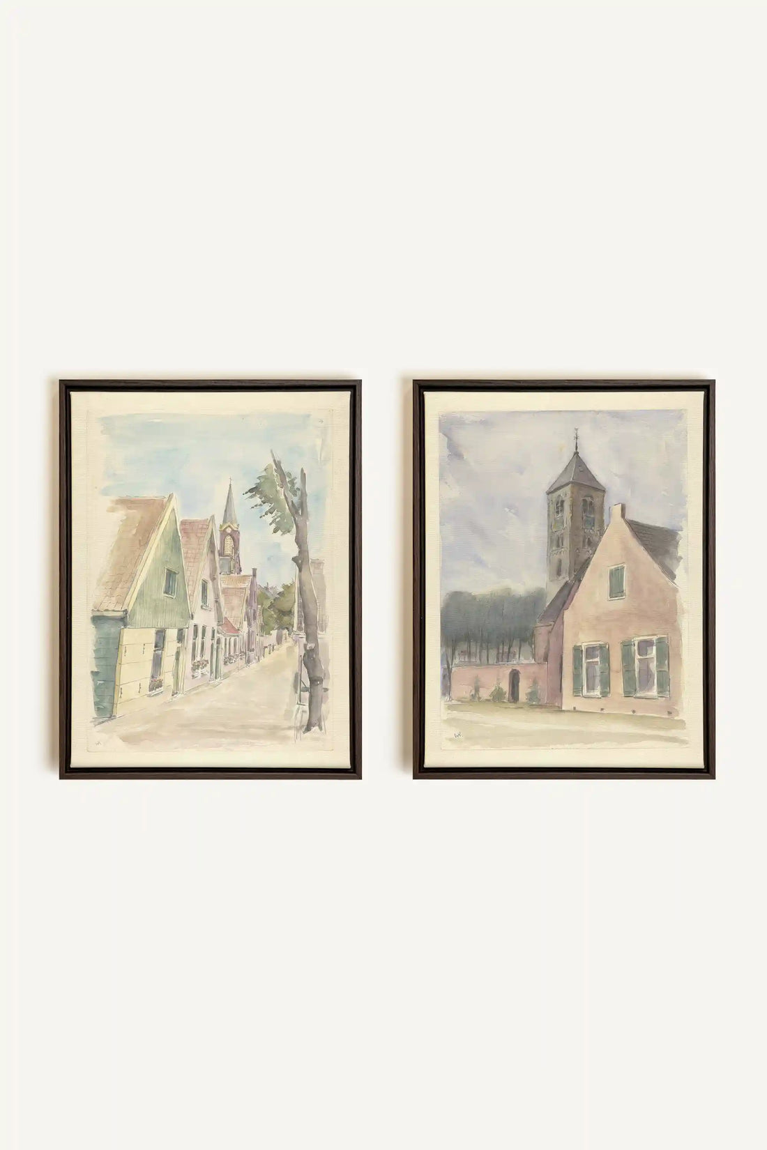 DREAM OF HOUSES DUO, 2 Oeuvres sur toile étirée, encadré Brun Noyer
