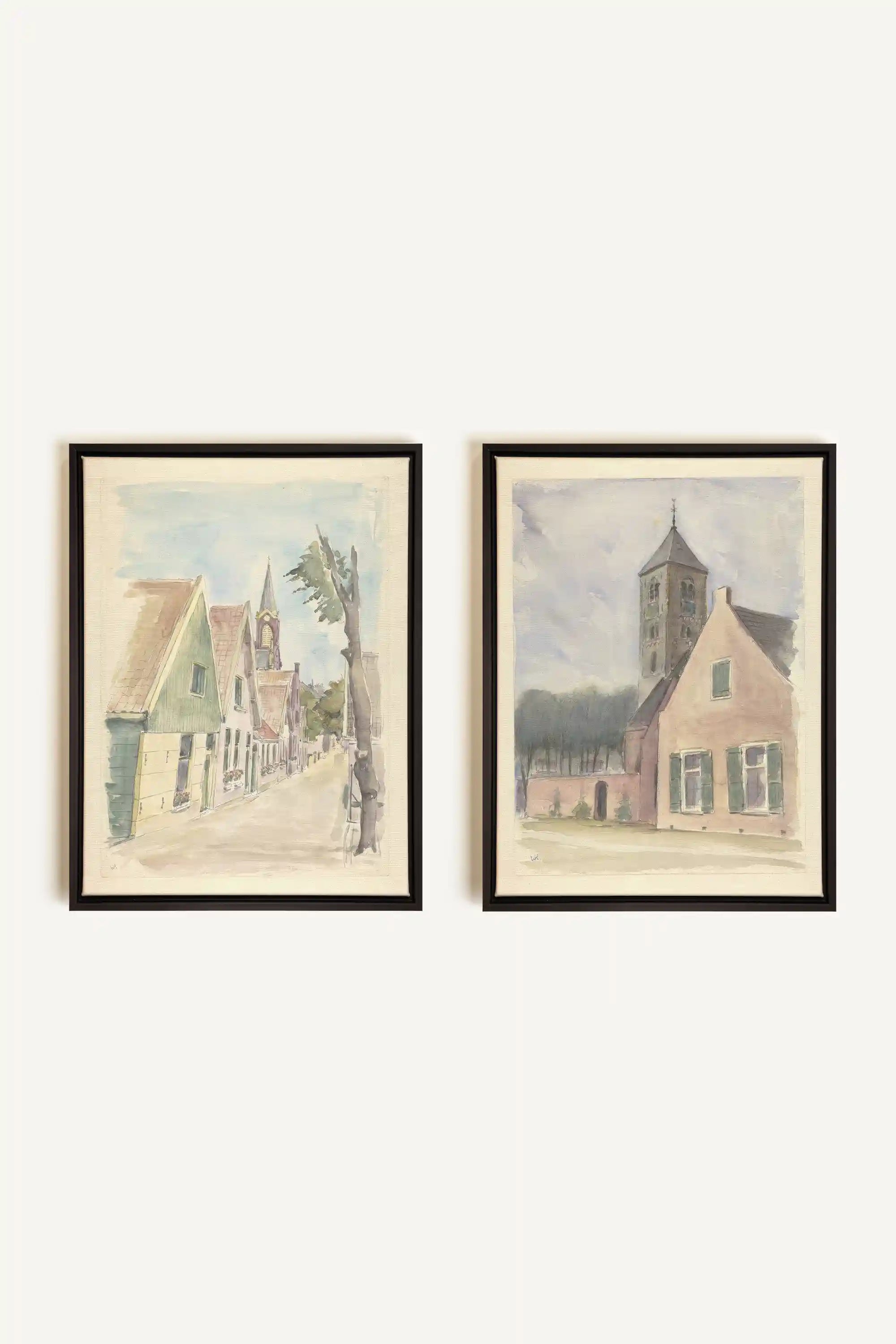 DREAM OF HOUSES DUO, 2 Oeuvres sur toile étirée, encadré Noir