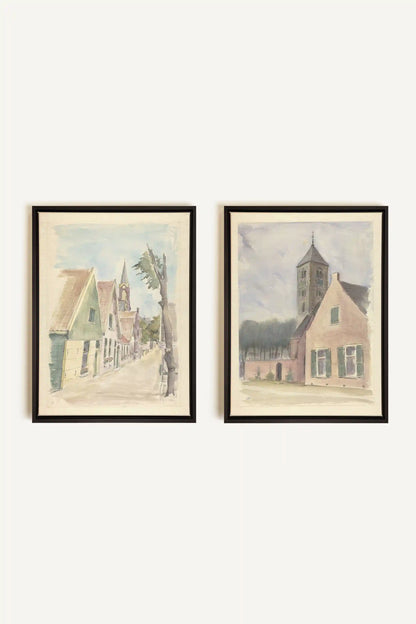 DREAM OF HOUSES DUO, 2 Oeuvres sur toile étirée, encadré Noir
