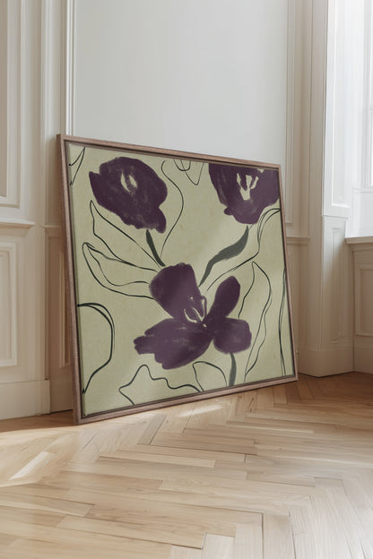VELVET GARDEN, Oeuvre sur toile étirée, encadré Brun Chêne