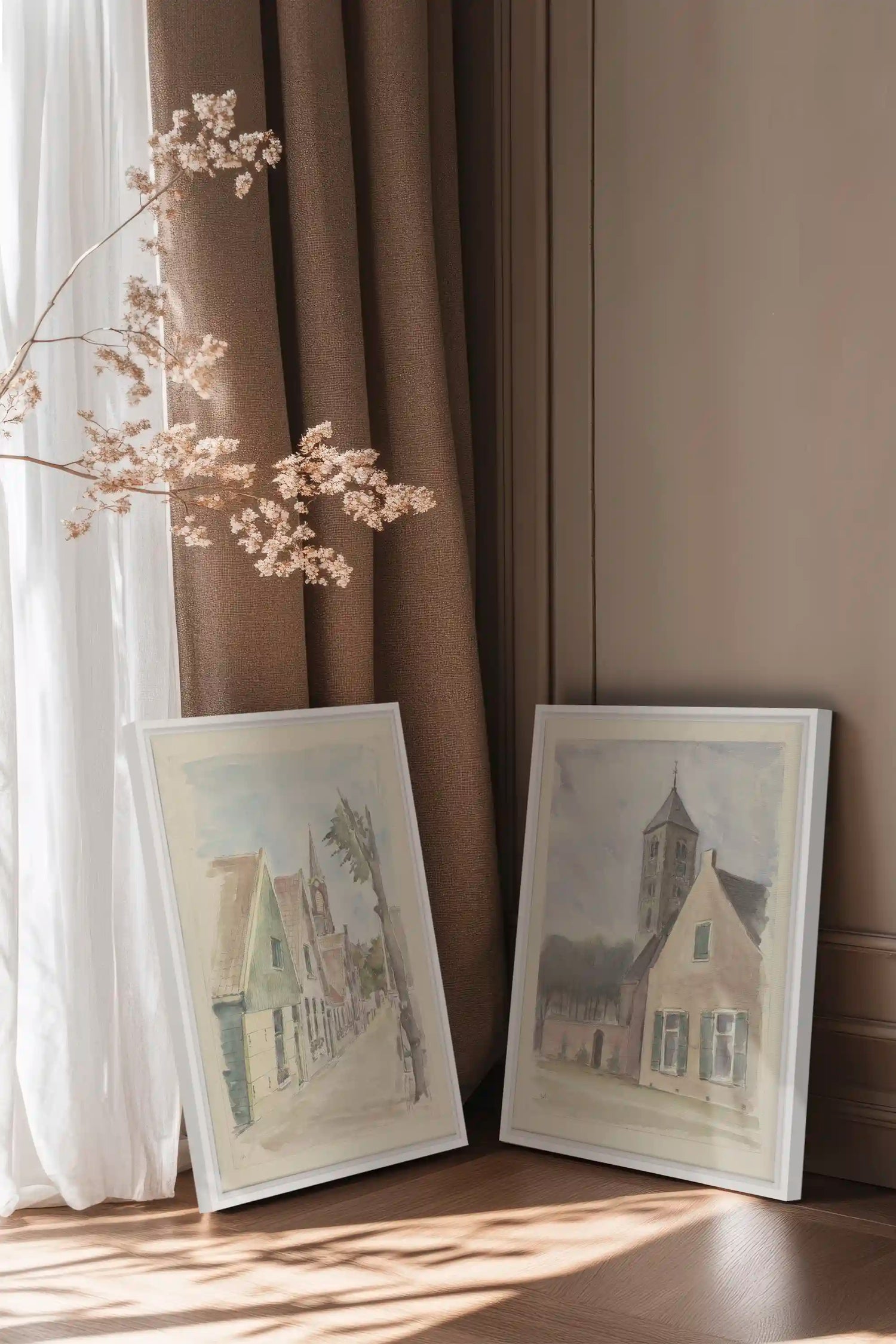 DREAM OF HOUSES DUO, 2 Oeuvres sur toile étirée, encadré Blanc