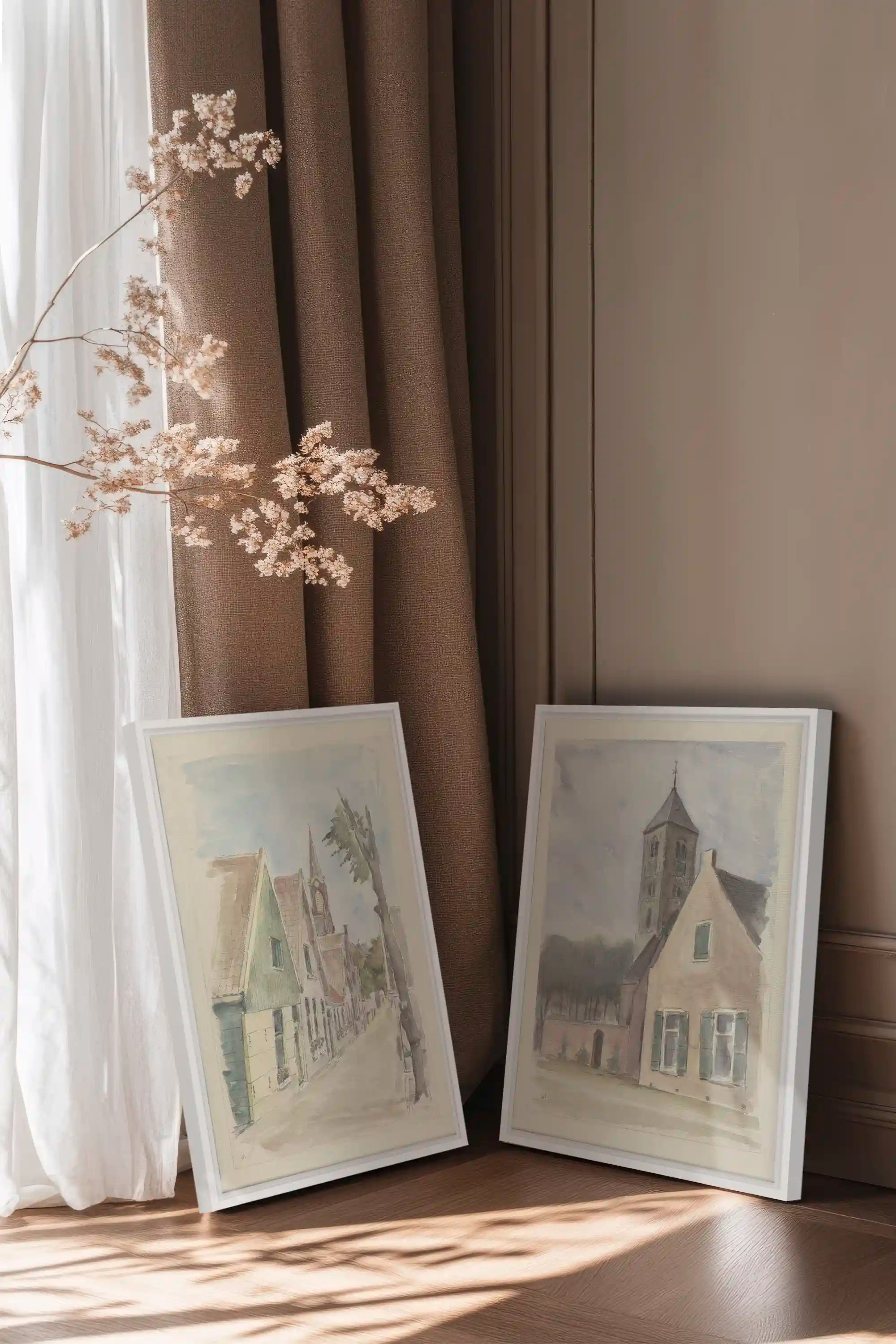 DREAM OF HOUSES DUO, 2 Oeuvres sur toile étirée, encadré Blanc