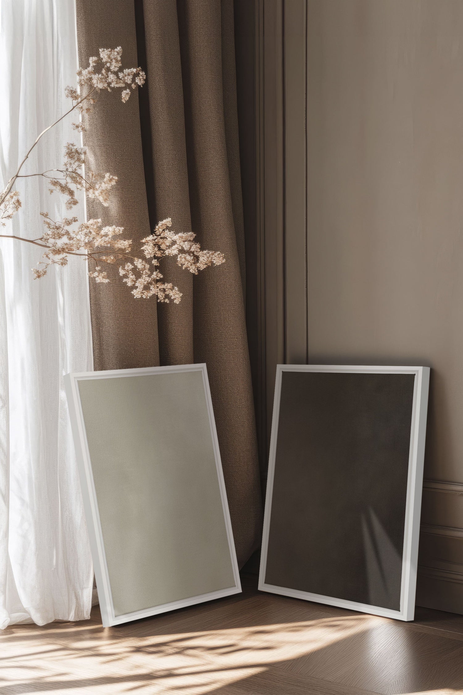 OLEKA CANVAS - VELVET GLOW DUO, 2 Oeuvres sur toile étirée, encadré Blanc