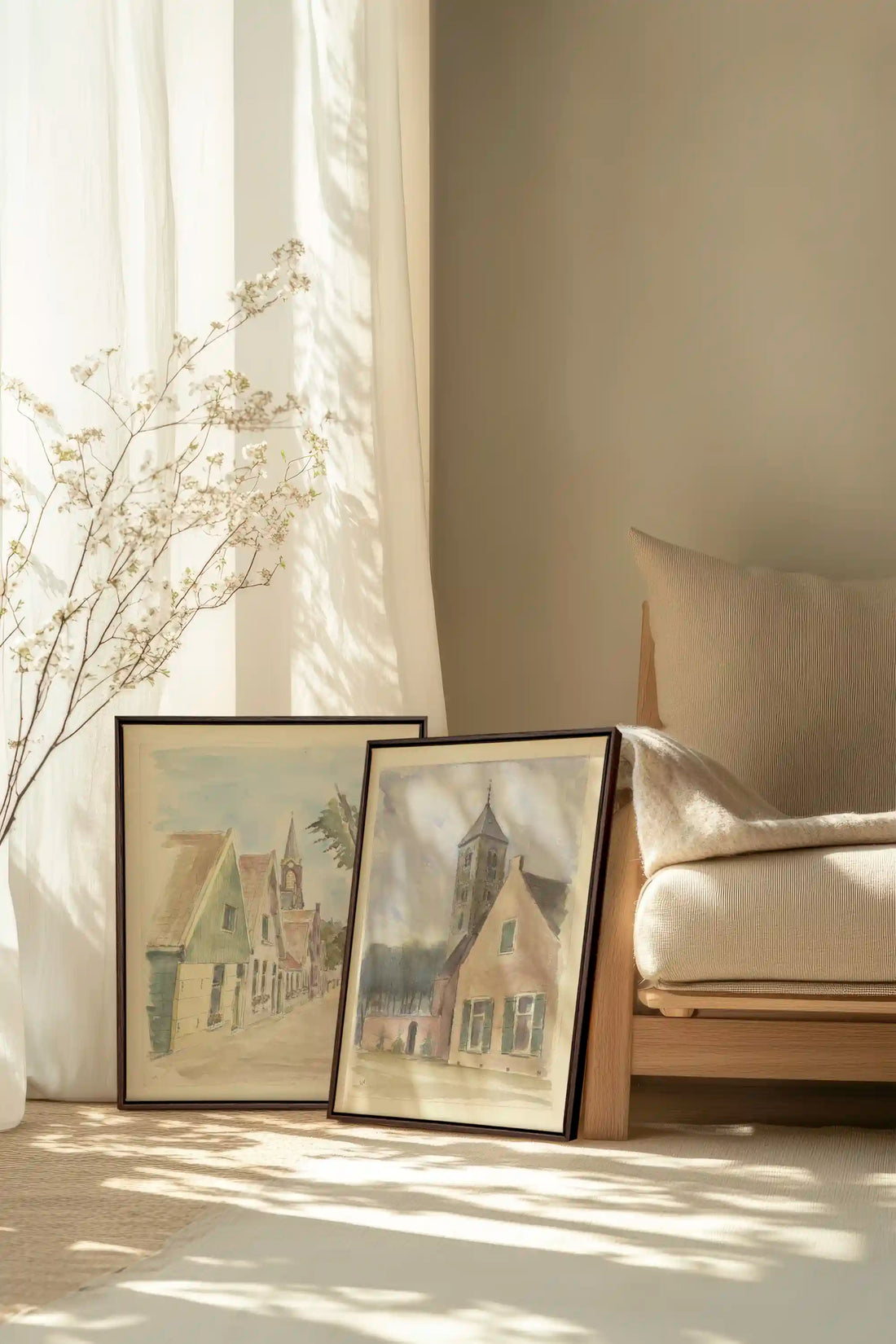 DREAM OF HOUSES DUO, 2 Oeuvres sur toile étirée, encadré Brun Noyer