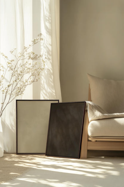 OLEKA CANVAS - VELVET GLOW DUO, 2 Oeuvres sur toile étirée, encadré Brun Noyer