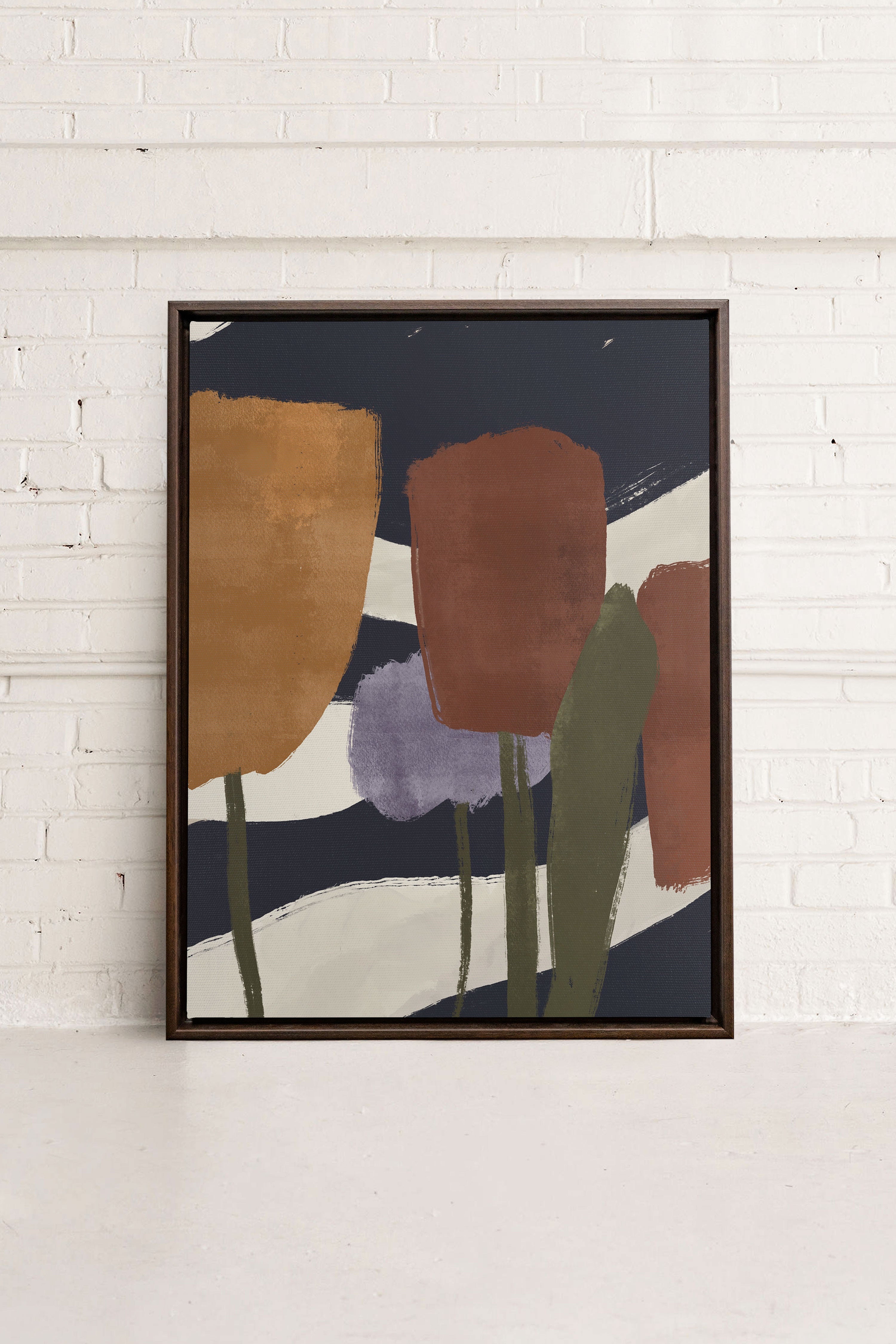 FLORAISONS, Oeuvre sur toile étirée, encadré Brun Noyer