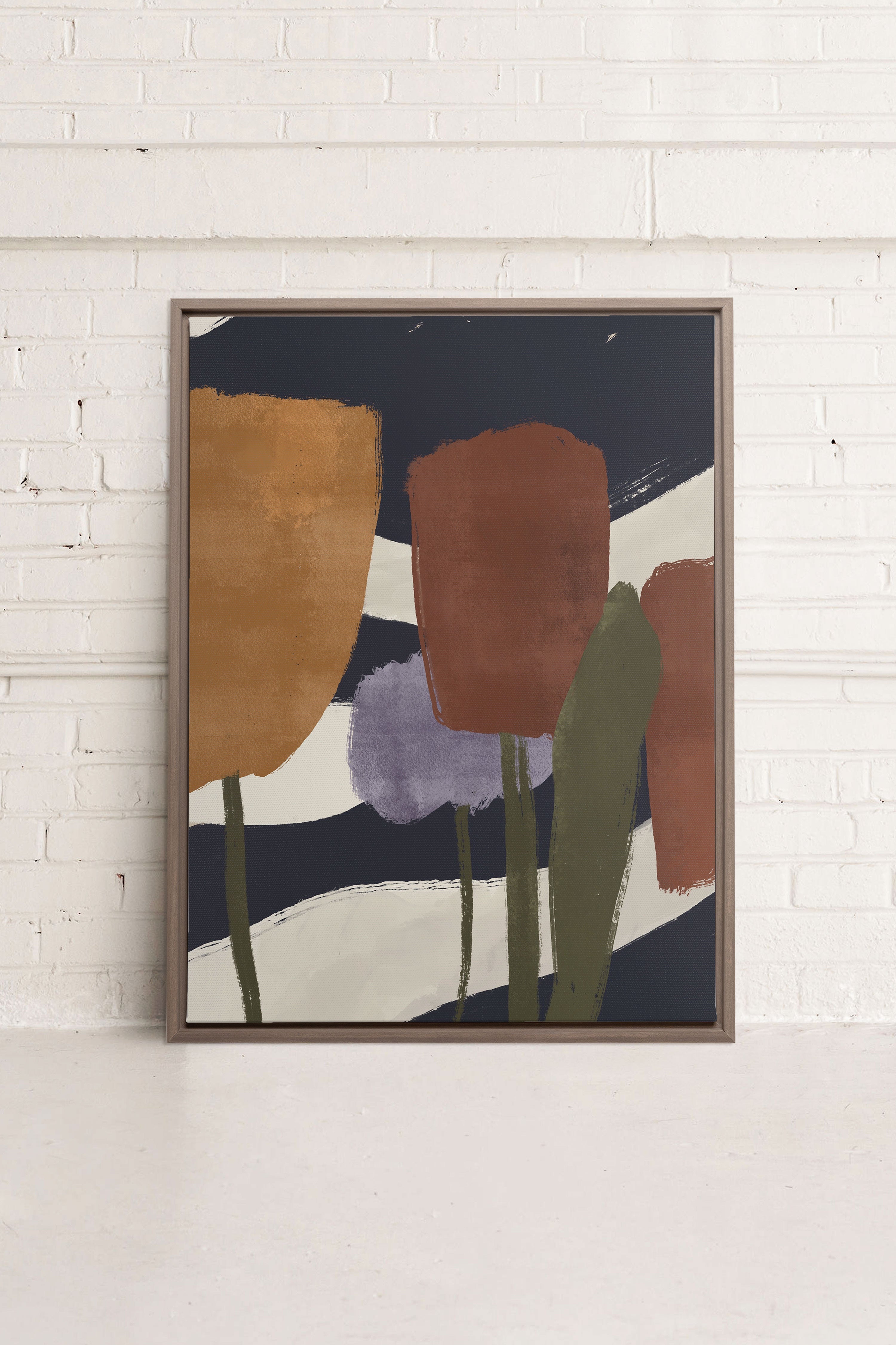 FLORAISONS, Artwork on stretched canvas, framed in Brown Oak