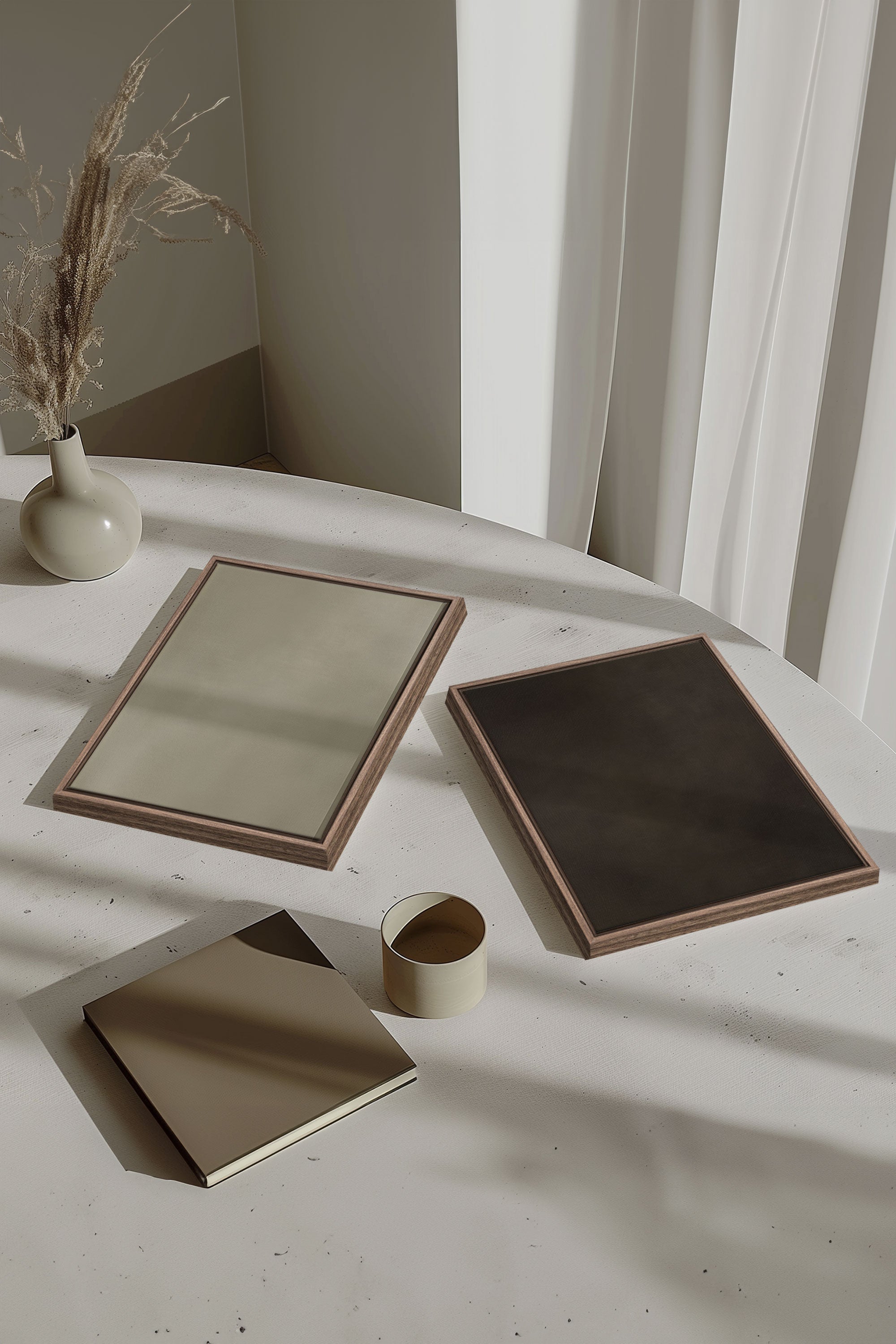 OLEKA CANVAS - VELVET GLOW DUO, 2 Oeuvres sur toile étirée, encadré Brun Chêne