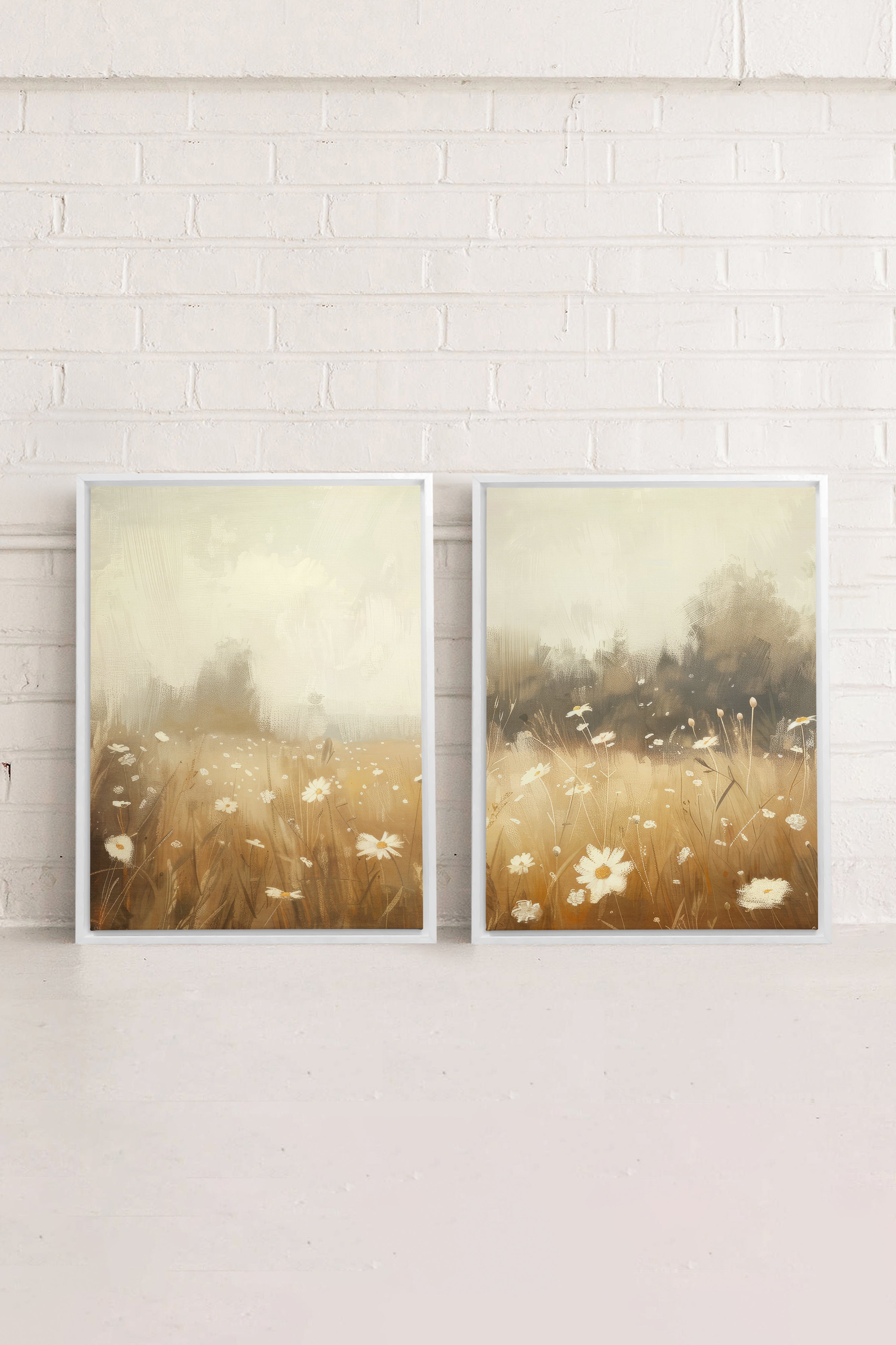 COMBINAISON DAISY BREEZE, 2 Oeuvres sur toile étirée, encadré Blanc