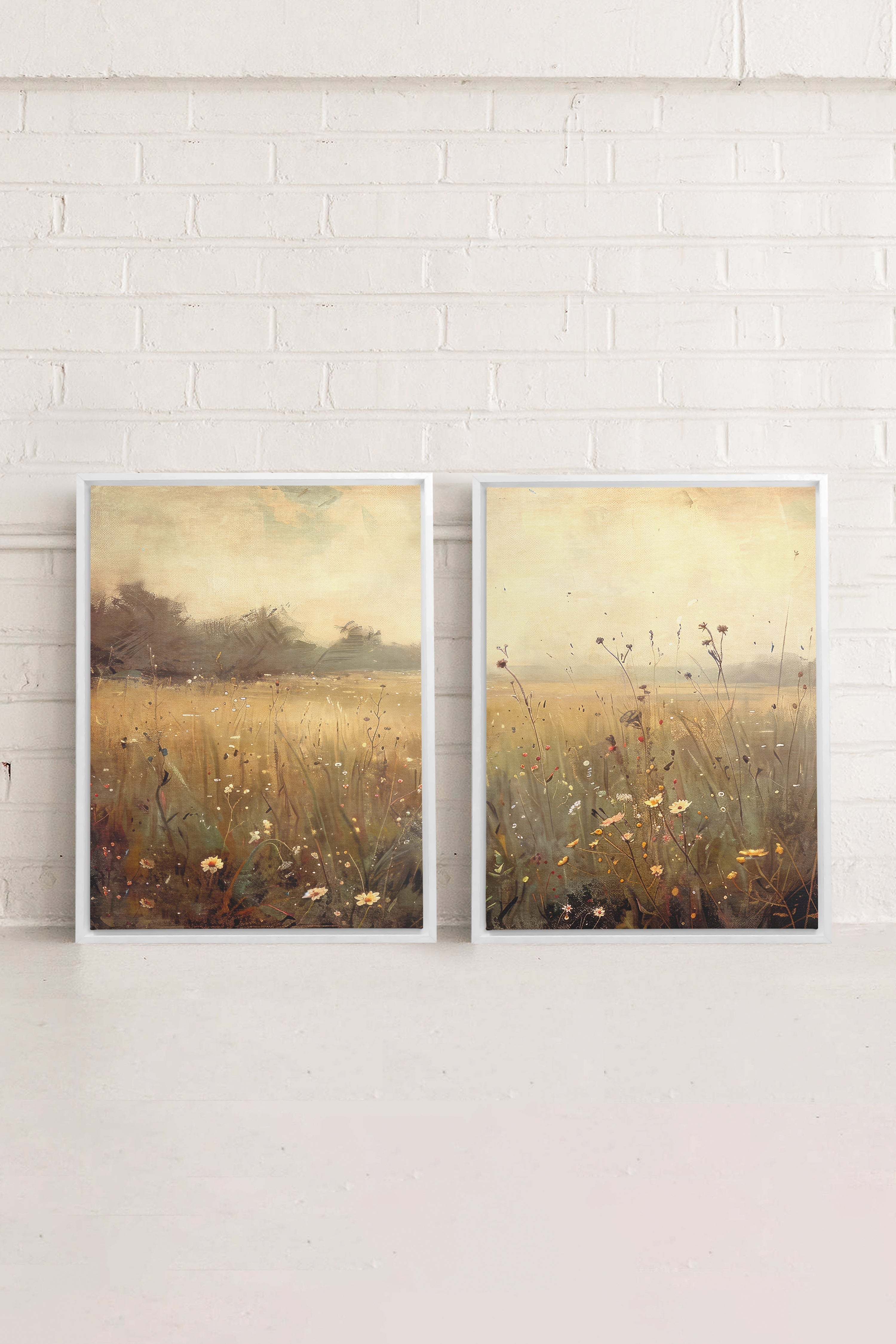 OLEKA CANVAS - COMBINAISON GREENSCAPE, 2 Oeuvres sur toile étirée, encadré Blanc