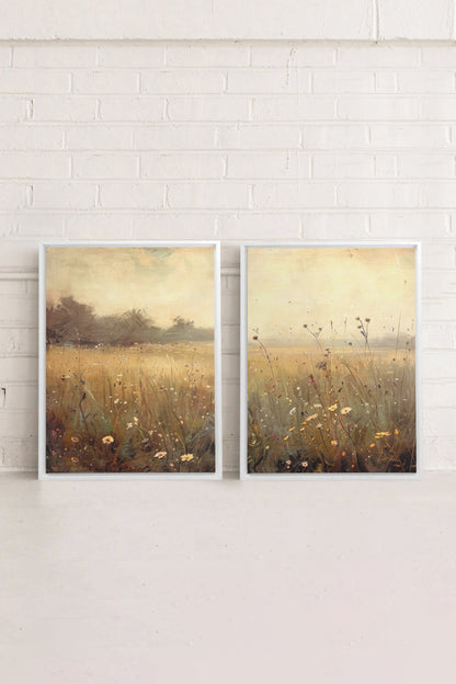 OLEKA CANVAS - COMBINAISON GREENSCAPE, 2 Oeuvres sur toile étirée, encadré Blanc
