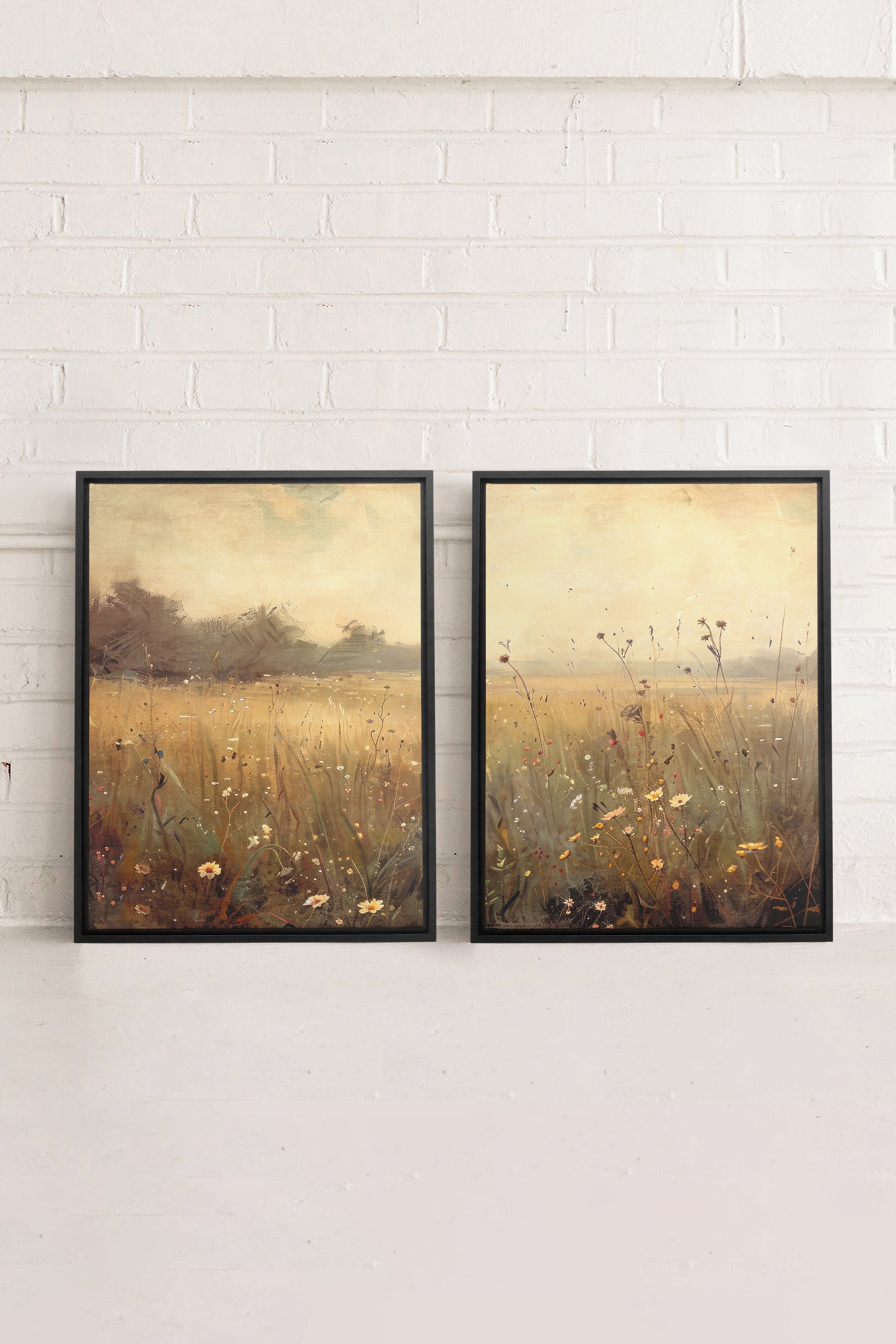 OLEKA CANVAS - COMBINAISON GREENSCAPE, 2 Oeuvres sur toile étirée, encadré Noir