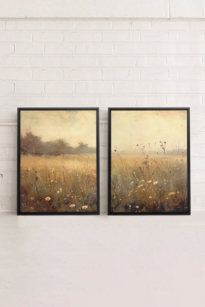 OLEKA CANVAS - COMBINAISON GREENSCAPE, 2 Oeuvres sur toile étirée, encadré Noir