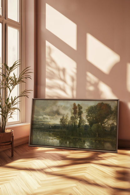 DARK SERENITY, Oeuvre sur toile étirée, encadré Brun Chêne