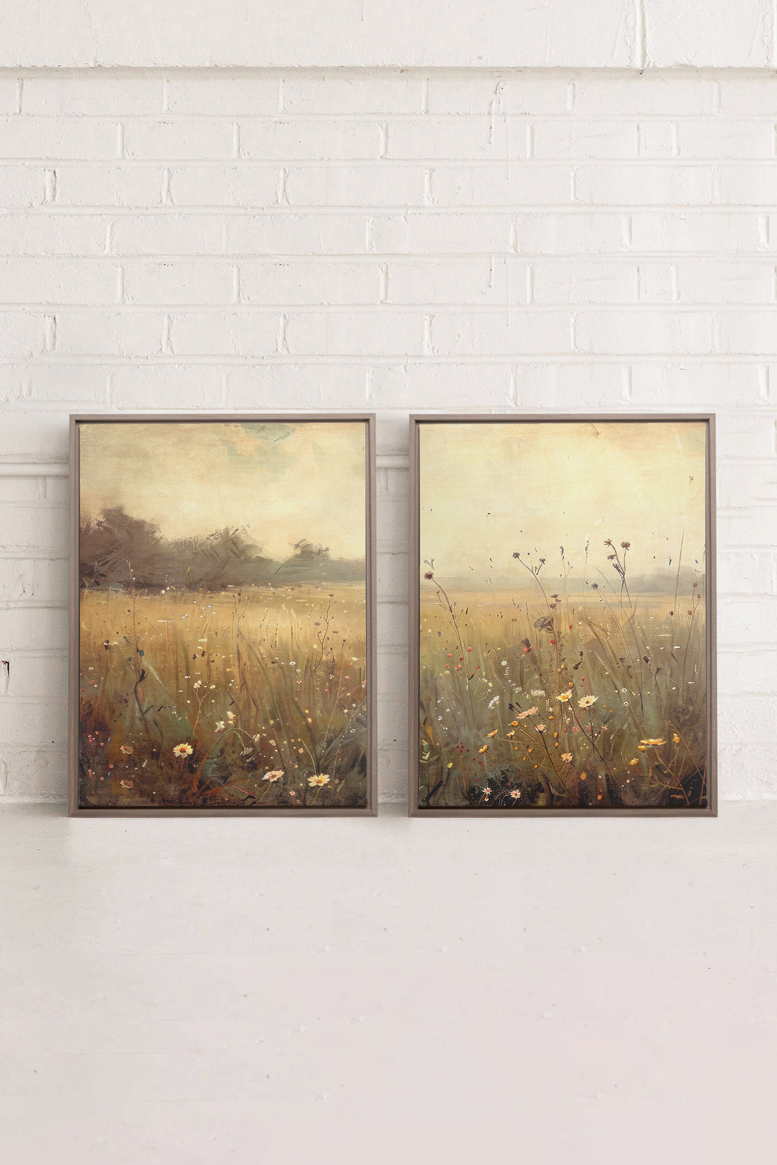 COMBINAISON GREENSCAPE, 2 Oeuvres sur toile étirée, encadré Brun Chêne