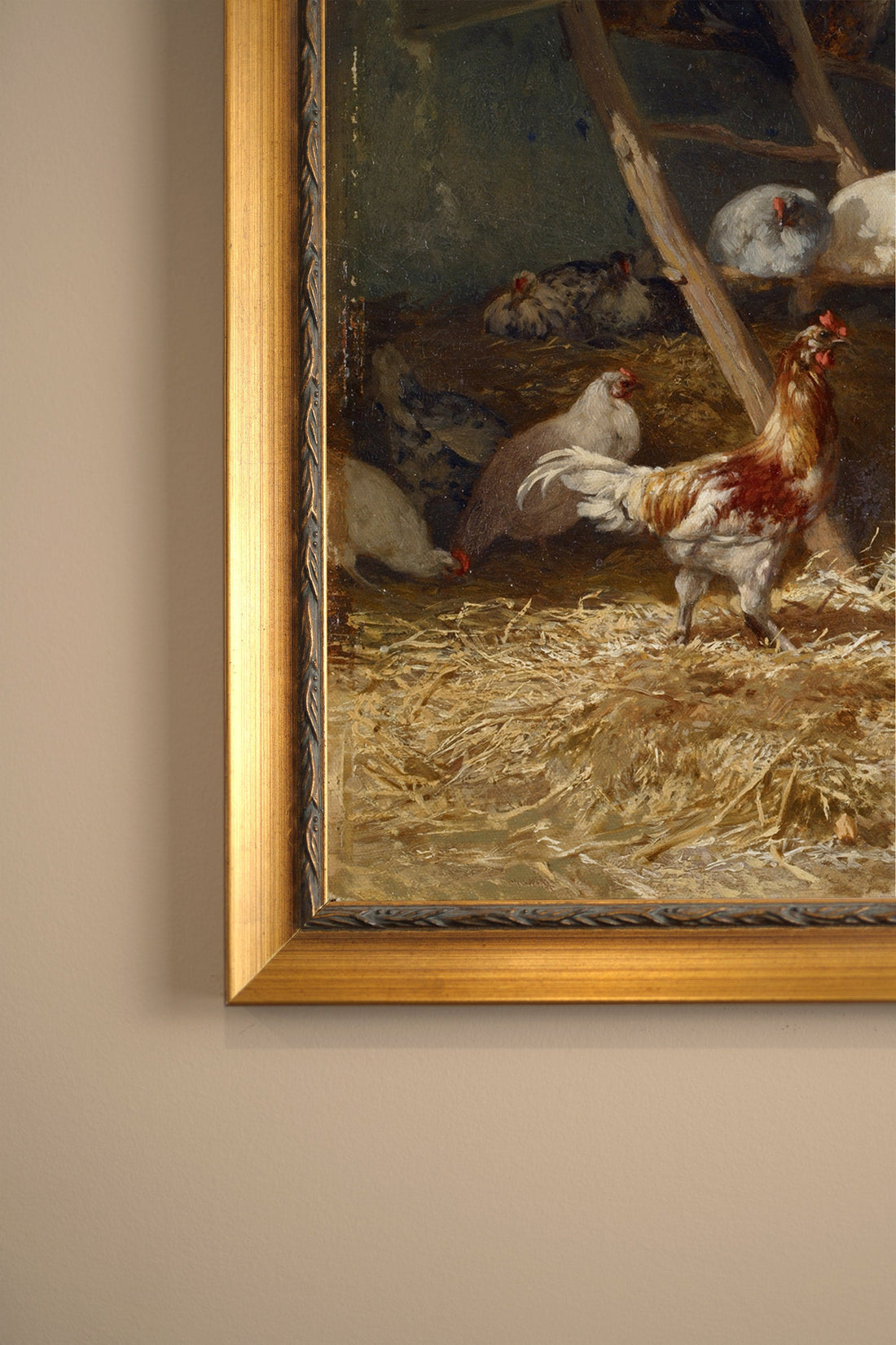 ÉVEIL DE LA FERME, Artwork on rigid canvas, framed in Vintage Gold