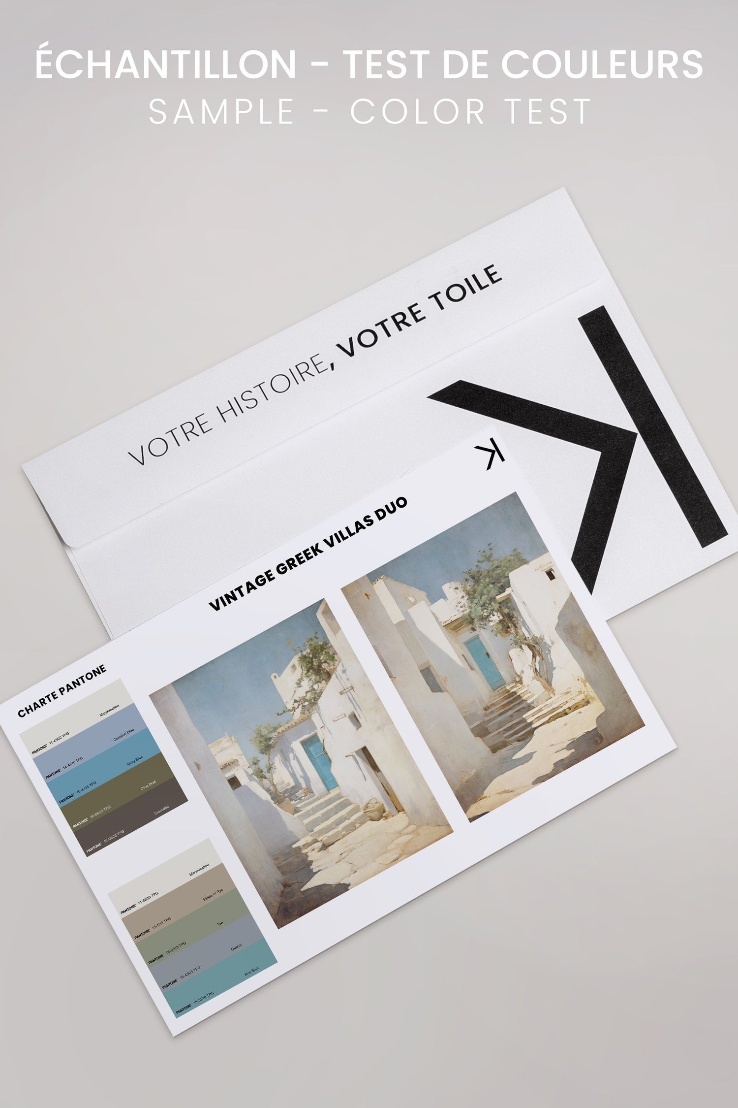 OLEKA CANVAS - COMBINAISON VINTAGE GREEK VILLAS, 2 Oeuvres sur toile étirée, encadré Blanc
