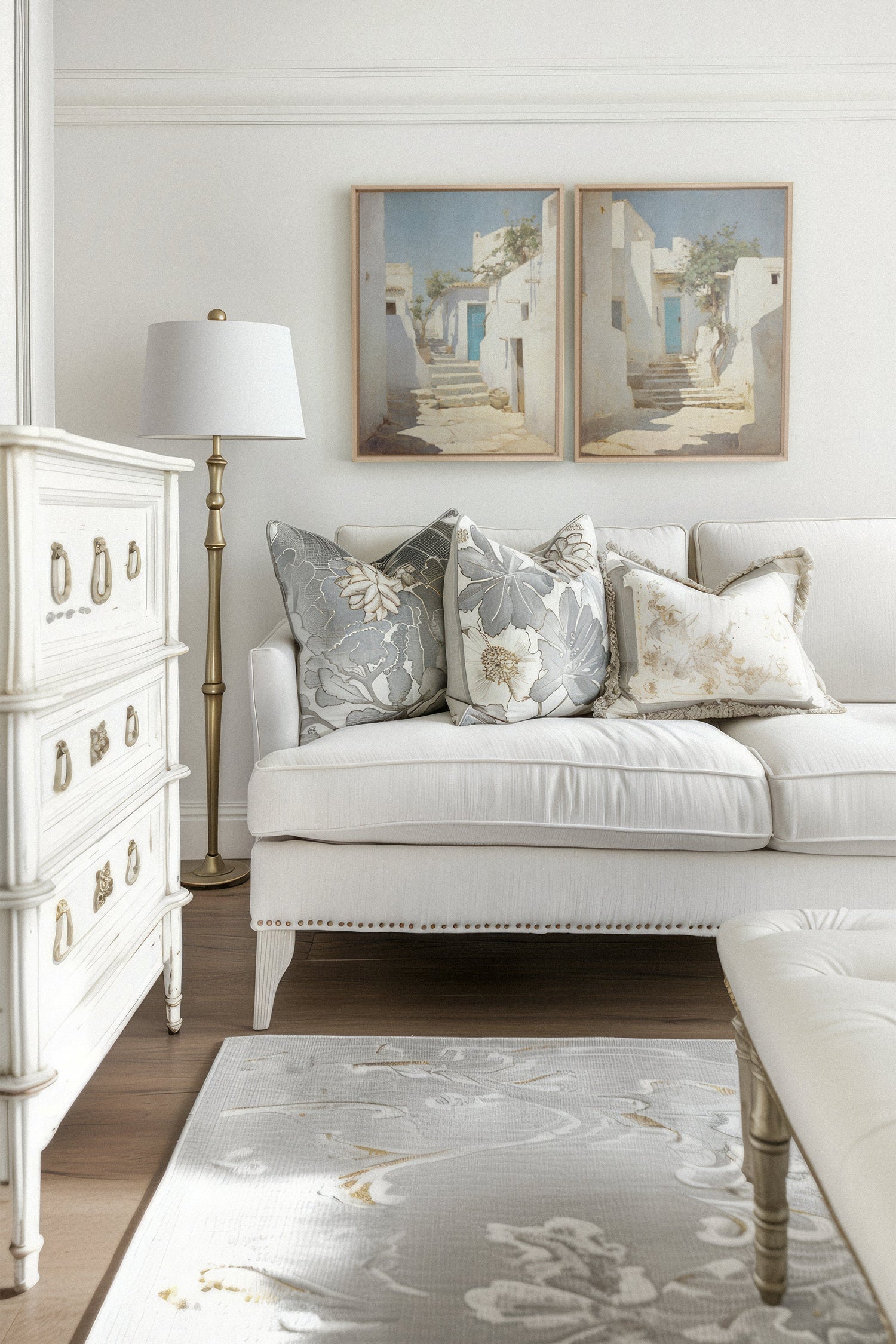 COMBINAISON VINTAGE GREEK VILLAS, 2 Oeuvres sur toile étirée, encadré Naturel Clair