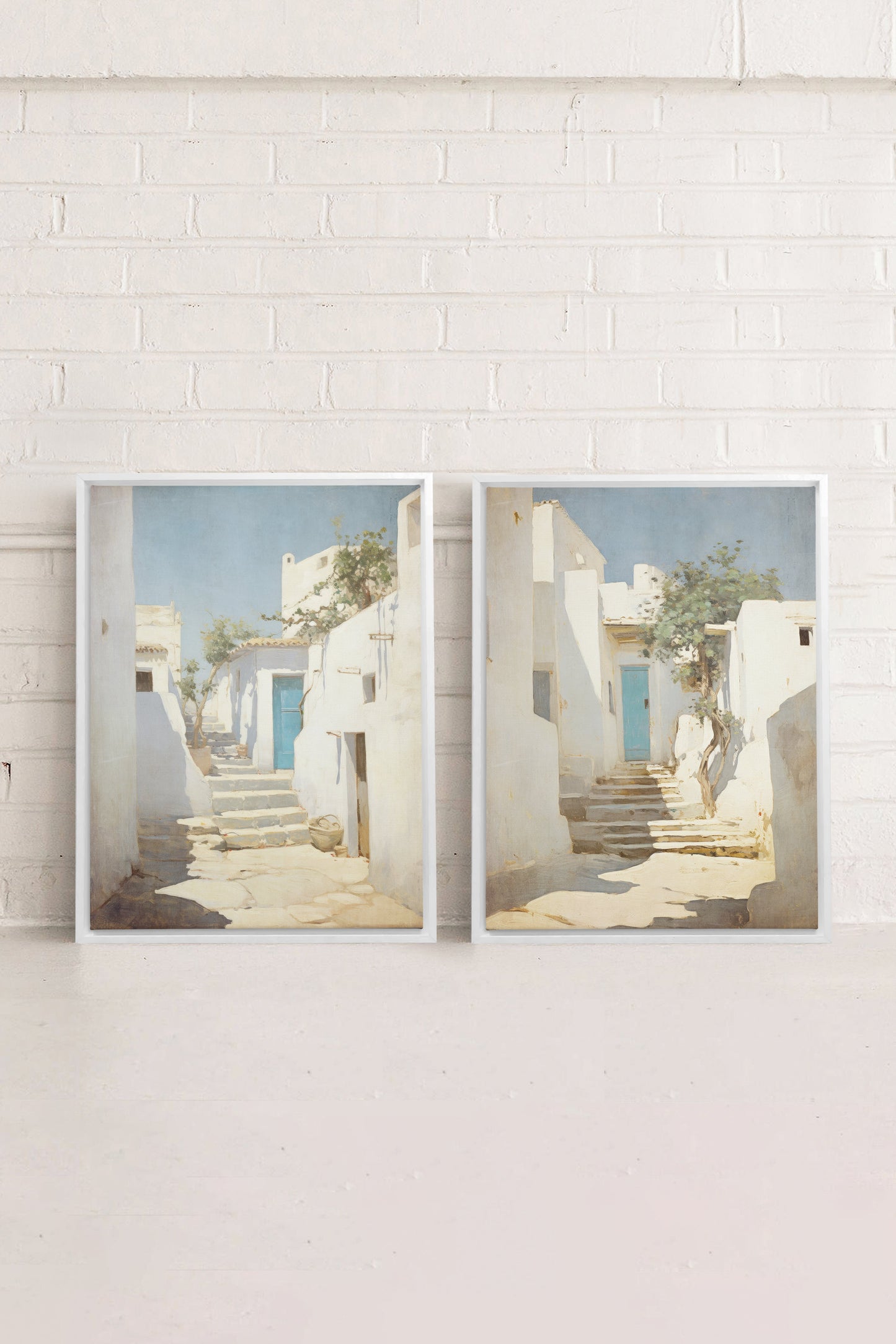 VINTAGE COMBINATION GREEK VILLAS (2 Works on stretched canvas)