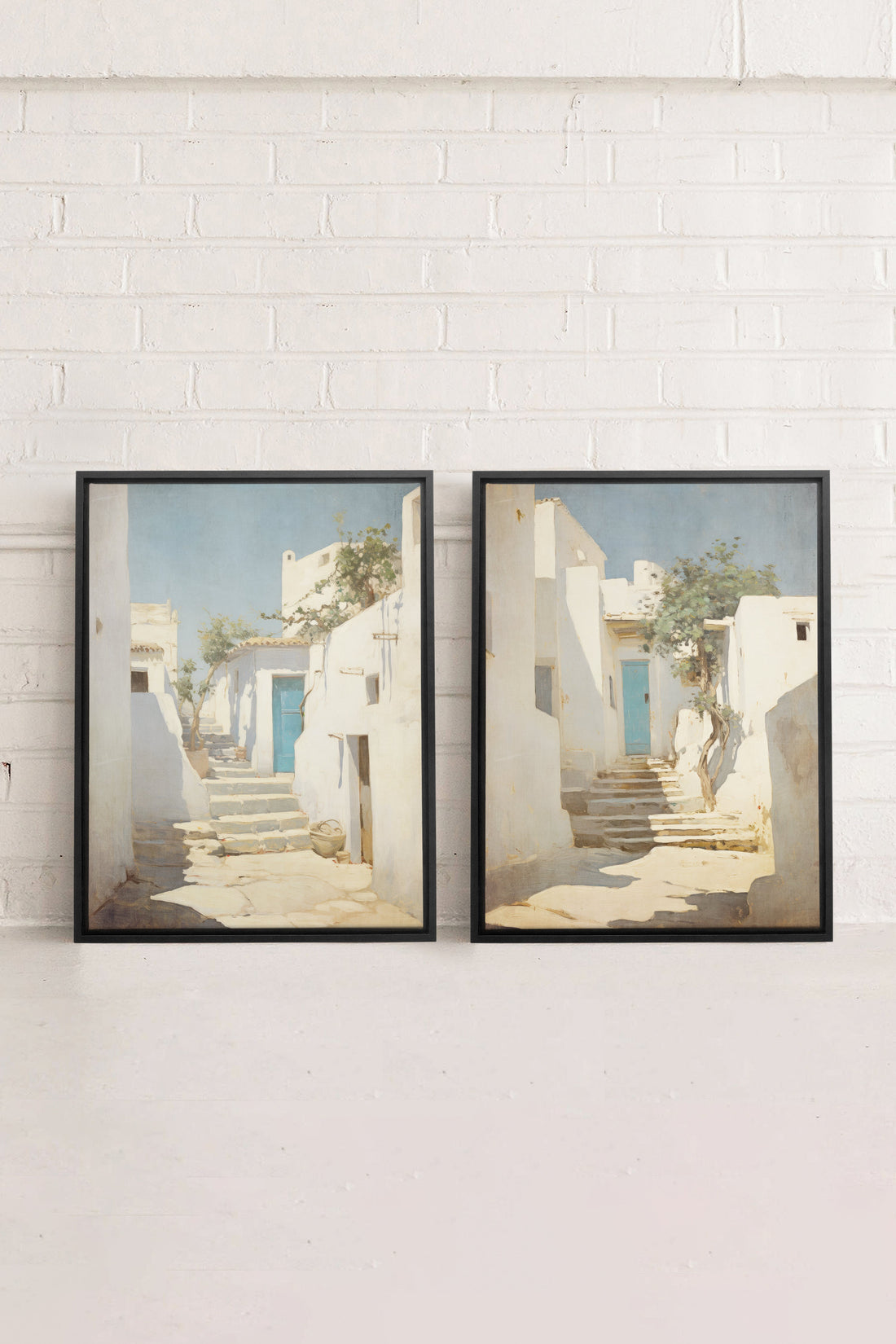 COMBINAISON VINTAGE GREEK VILLAS, 2 Oeuvres sur toile étirée, encadré Noir