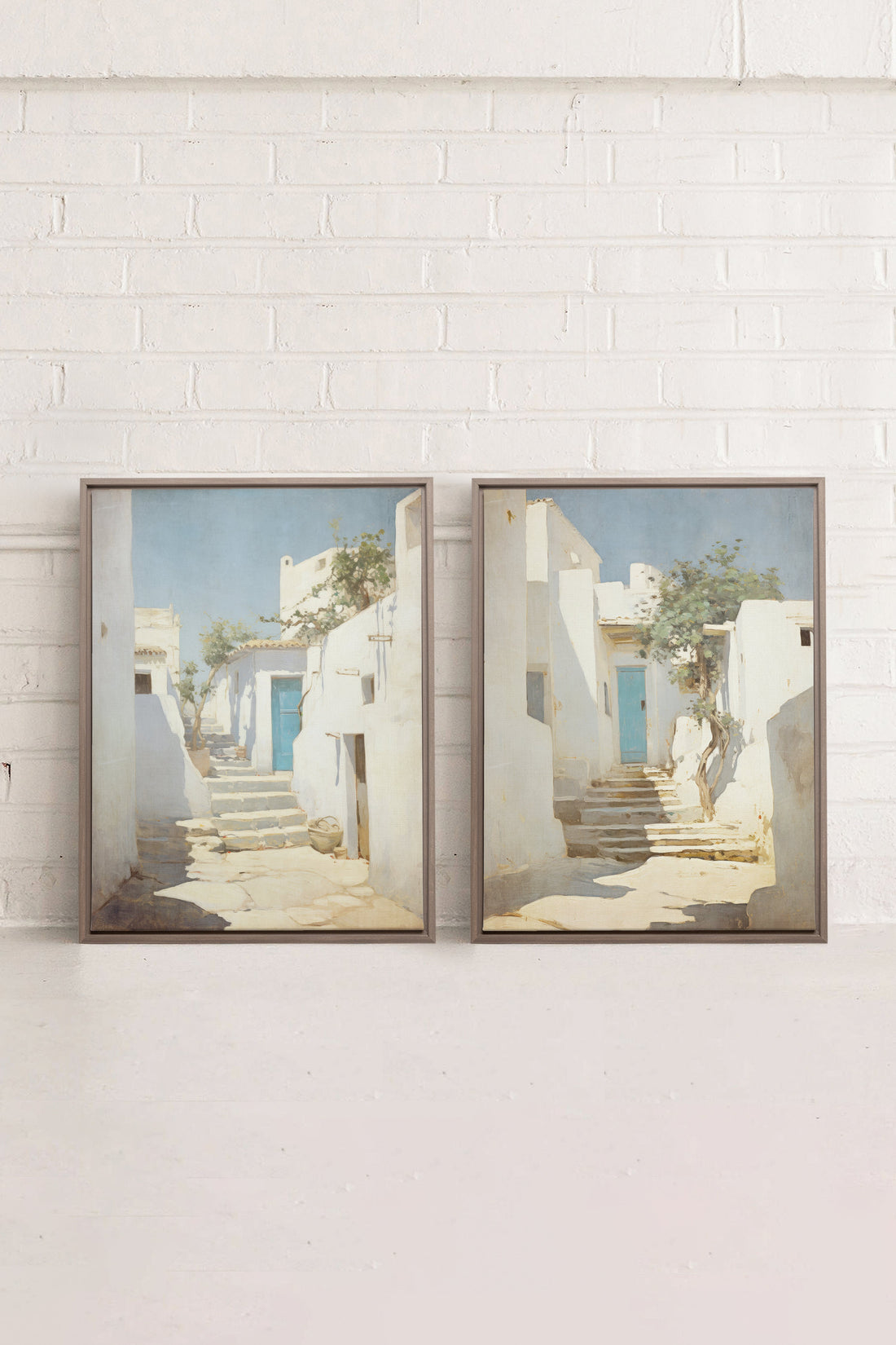 COMBINAISON VINTAGE GREEK VILLAS, 2 Oeuvres sur toile étirée, encadré Brun Chêne