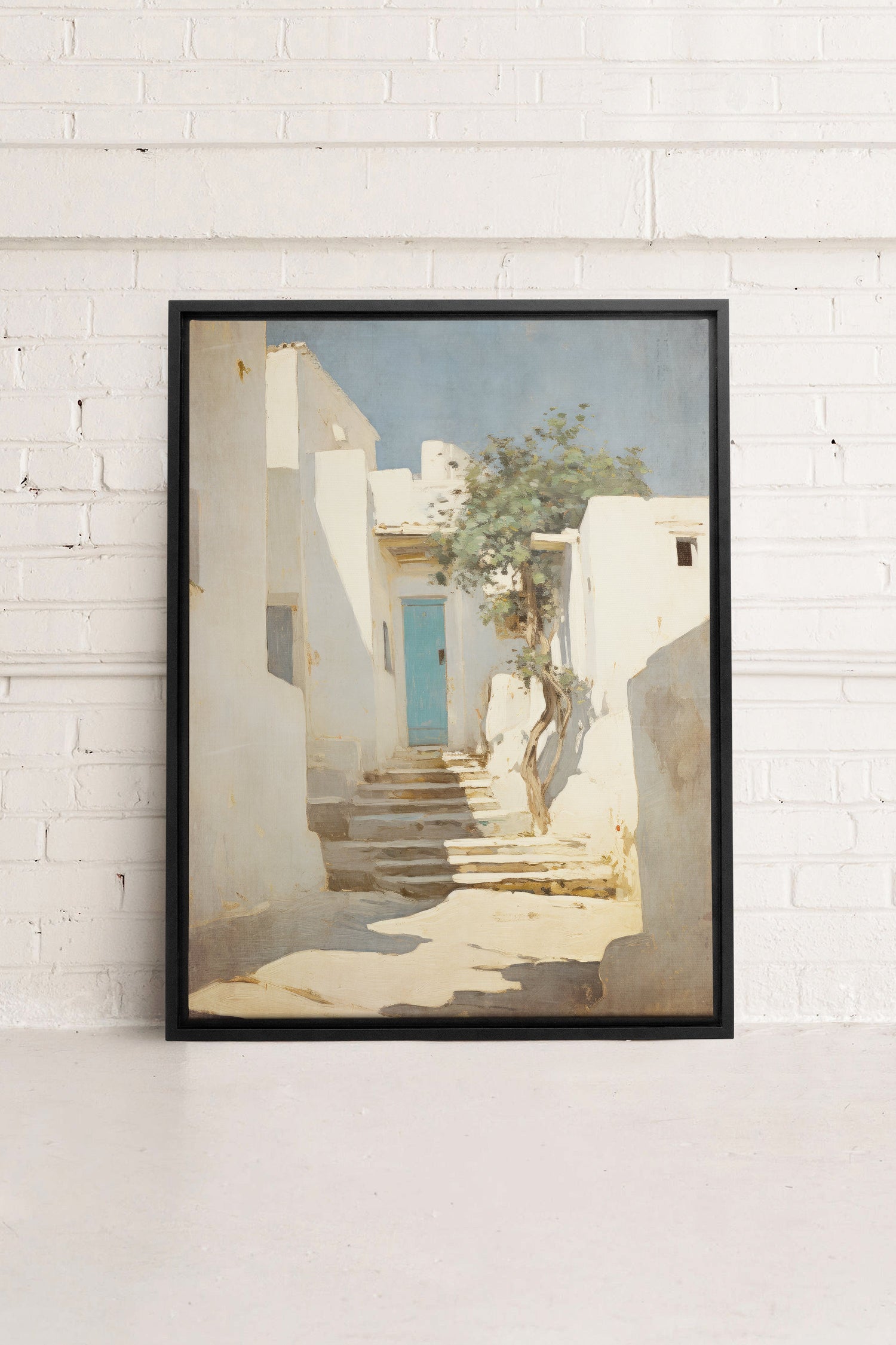 VINTAGE GREEK VILLAS, Oeuvre sur toile étirée, encadré Noir