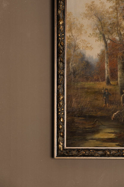SOUS LES ARBRES DORÉS, Artwork on rigid canvas, framed in Vintage Bronze
