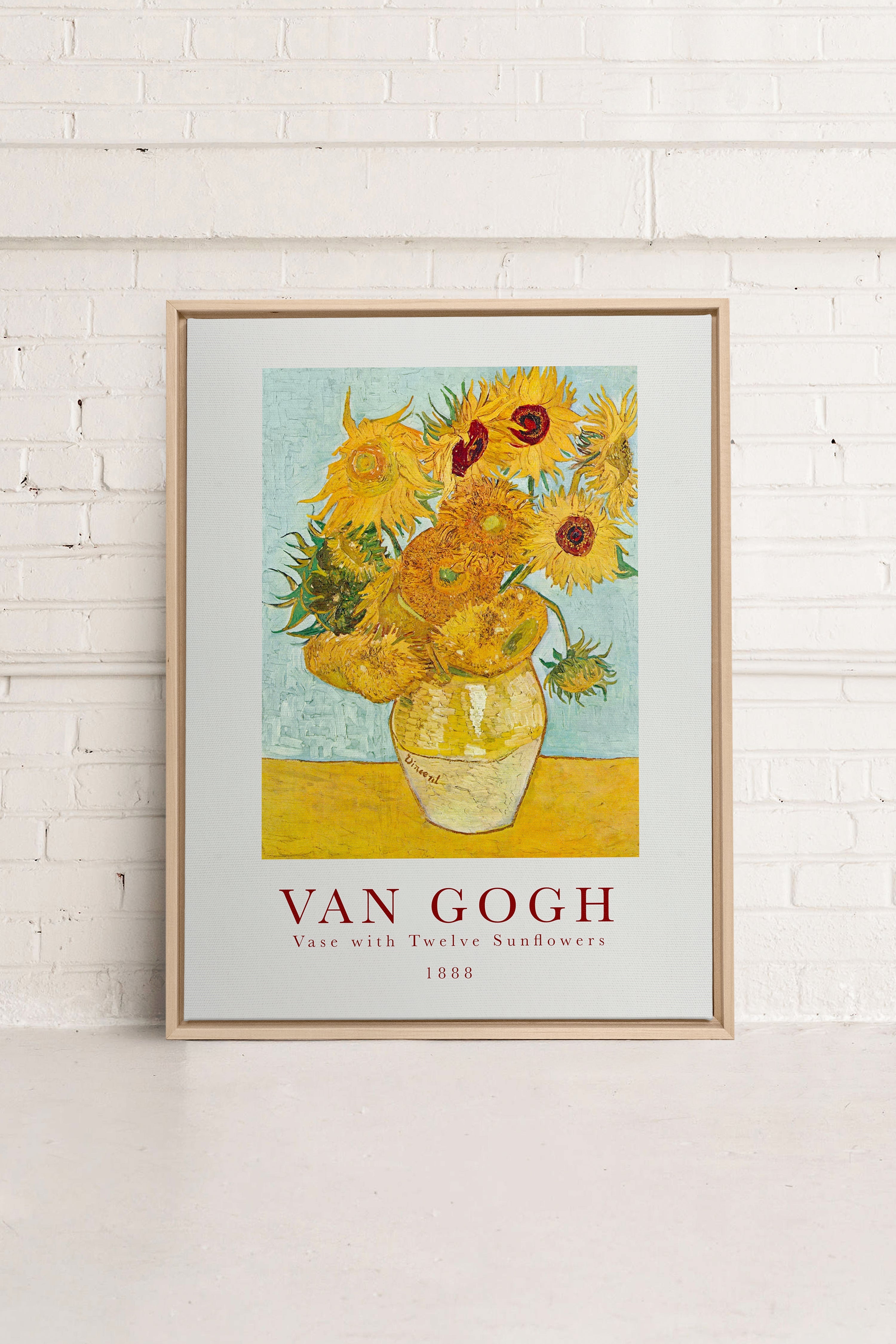 TWELVES SUNFLOWERS, Artwork on stretched canvas, framed Natural Light
