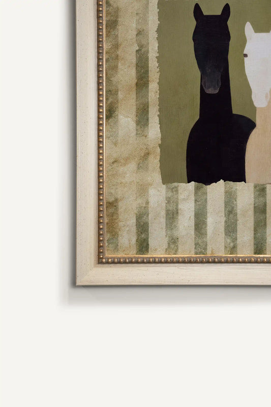 PASTURE GUARDIANS, Oeuvre sur toile rigide, encadré Vintage Blanc