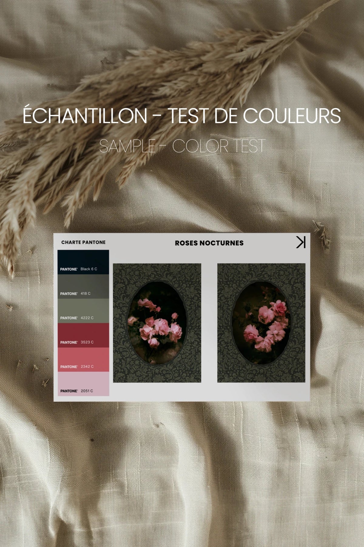 ROSES NOCTURNES DUO, 2 Oeuvres sur toile étirée, encadré Naturel Clair