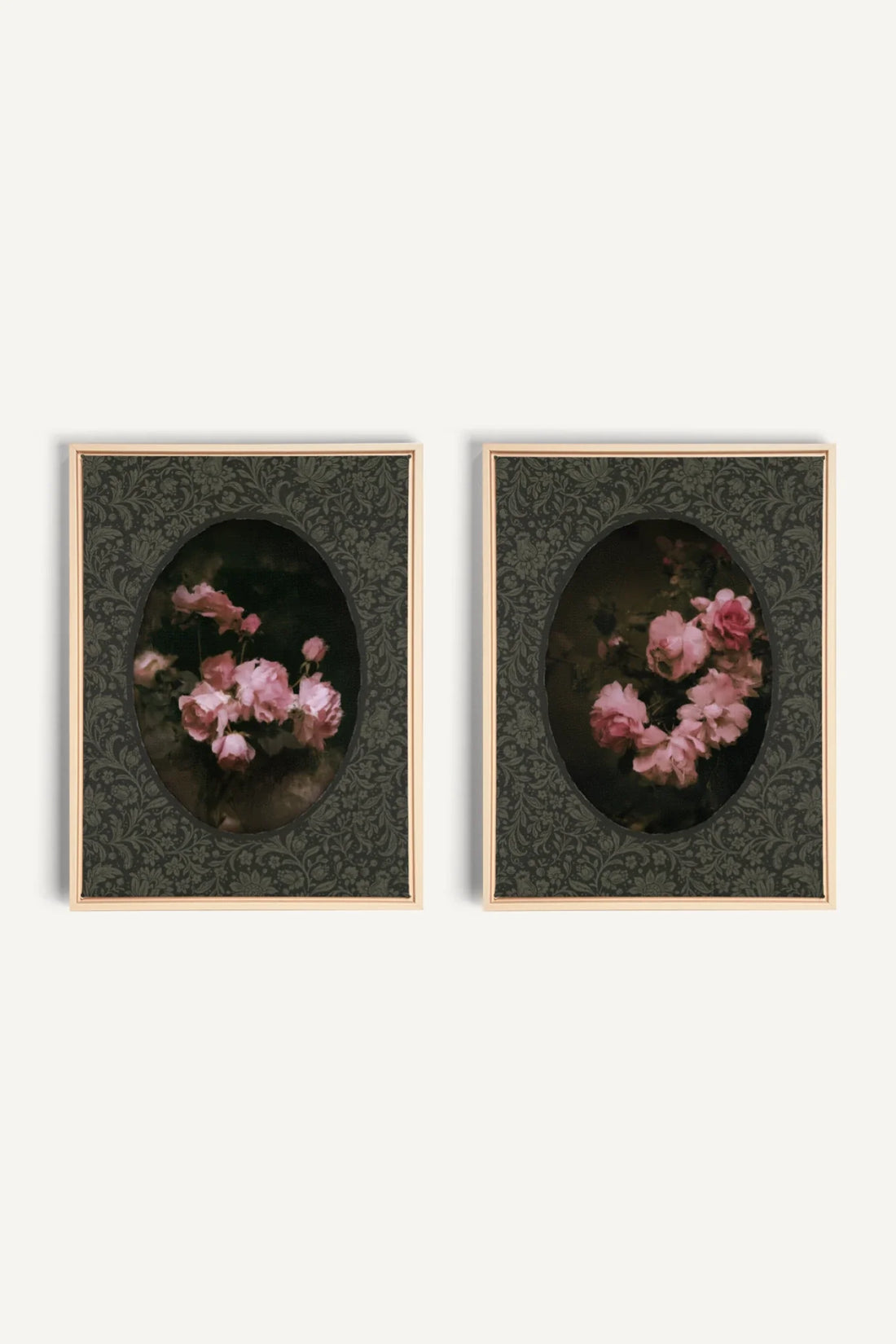 ROSES NOCTURNES DUO, 2 Oeuvres sur toile étirée, encadré Naturel Clair