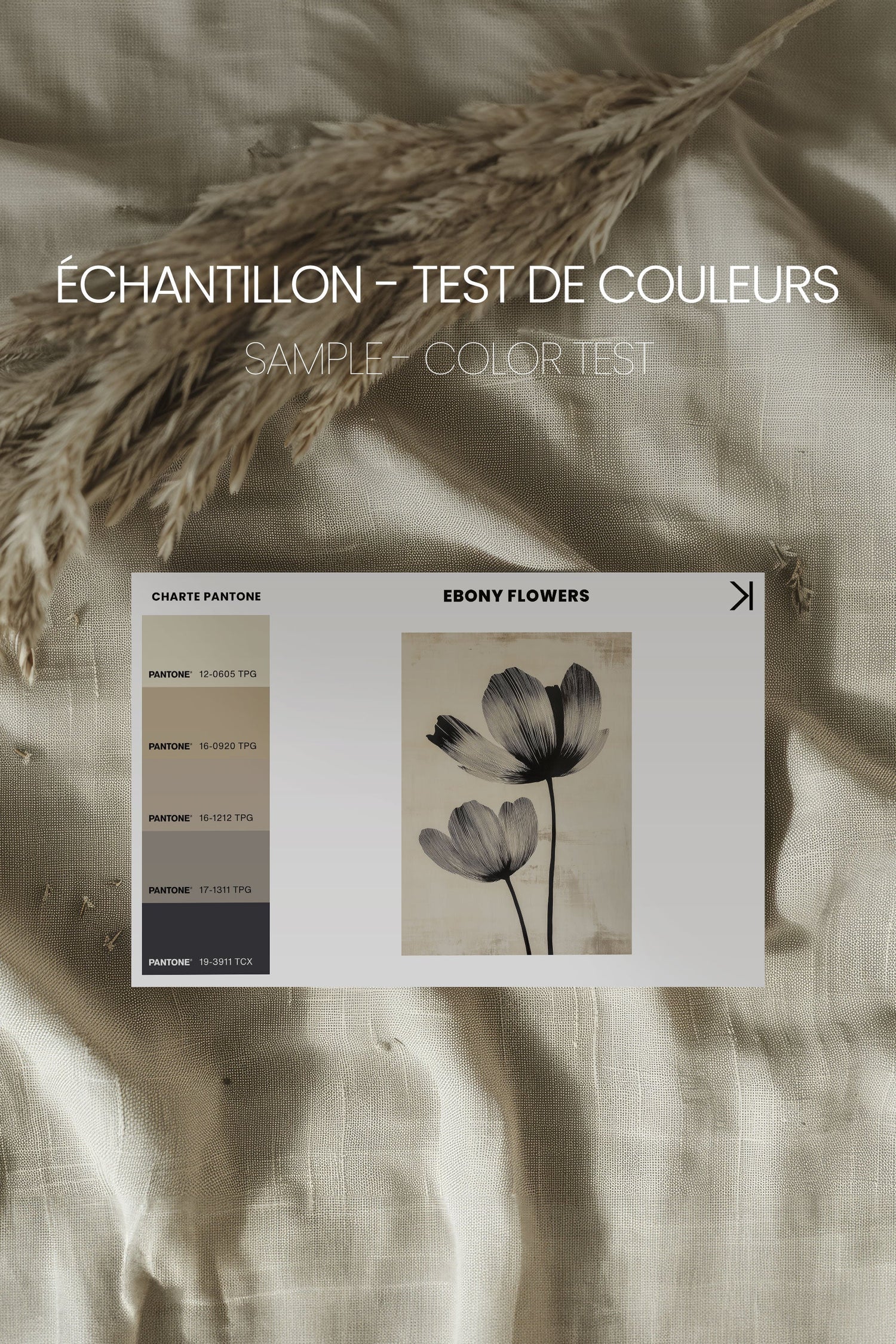OLEKA CANVAS - EBONY FLOWERS, Oeuvre sur toile étirée, encadré Naturel Clair