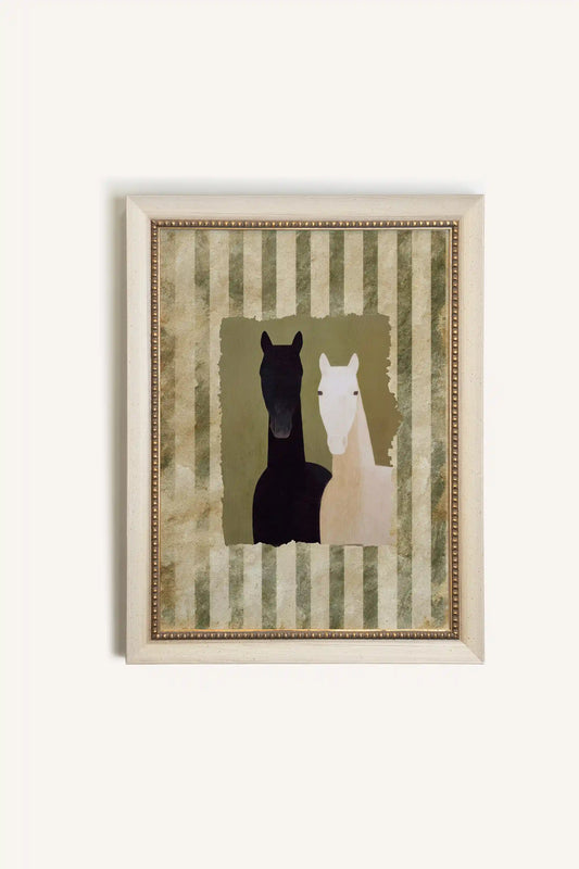 PASTURE GUARDIANS, Oeuvre sur toile rigide, encadré Vintage Blanc