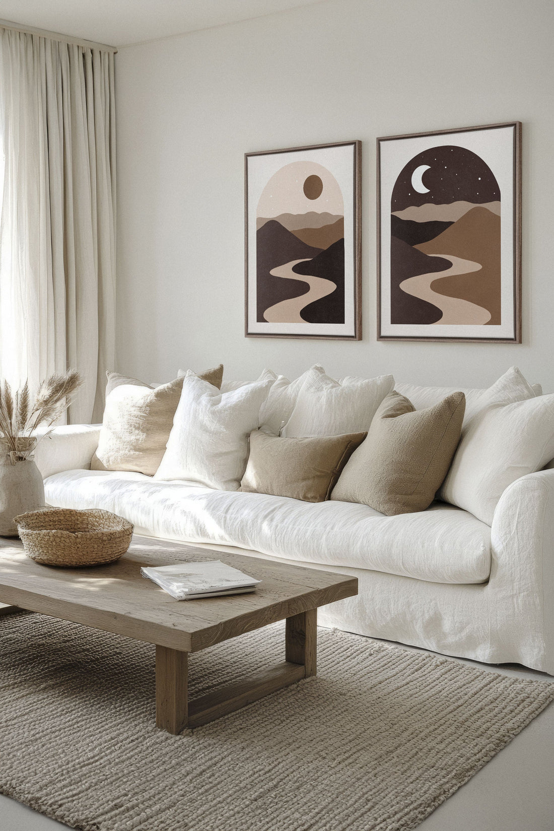 OLEKA CANVAS - DESERT DREAMS DUO, 2 Oeuvres sur toile étirée, encadré Brun Chêne