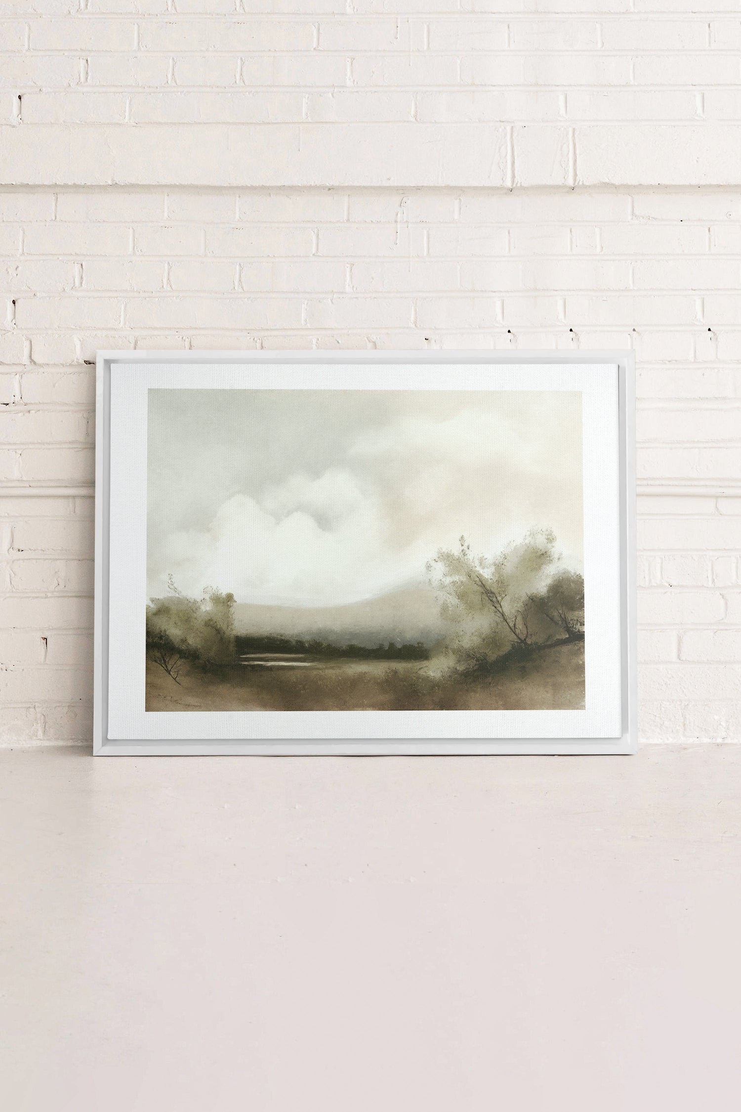 Misty morning, Artwork on stretched canvas, framed in white
