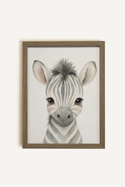 PETIT ZÈBRE, Oeuvre sur toile rigide, encadré Brun Chêne