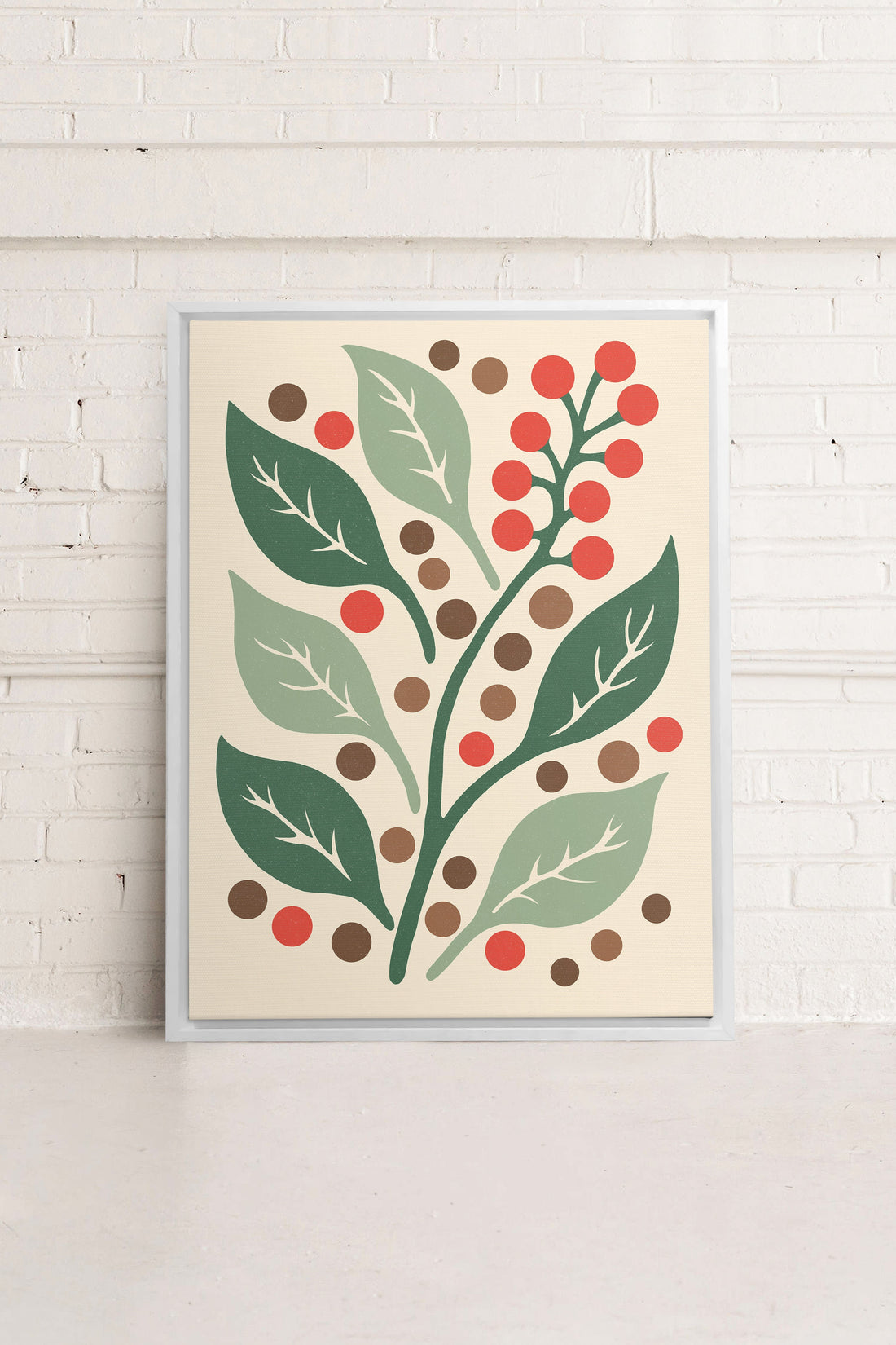 OLEKA CANVAS - SCARLET STEMS, Oeuvre sur toile étirée, encadré Blanc