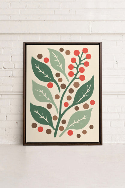 OLEKA CANVAS - SCARLET STEMS, Oeuvre sur toile étirée, encadré Brun Noyer