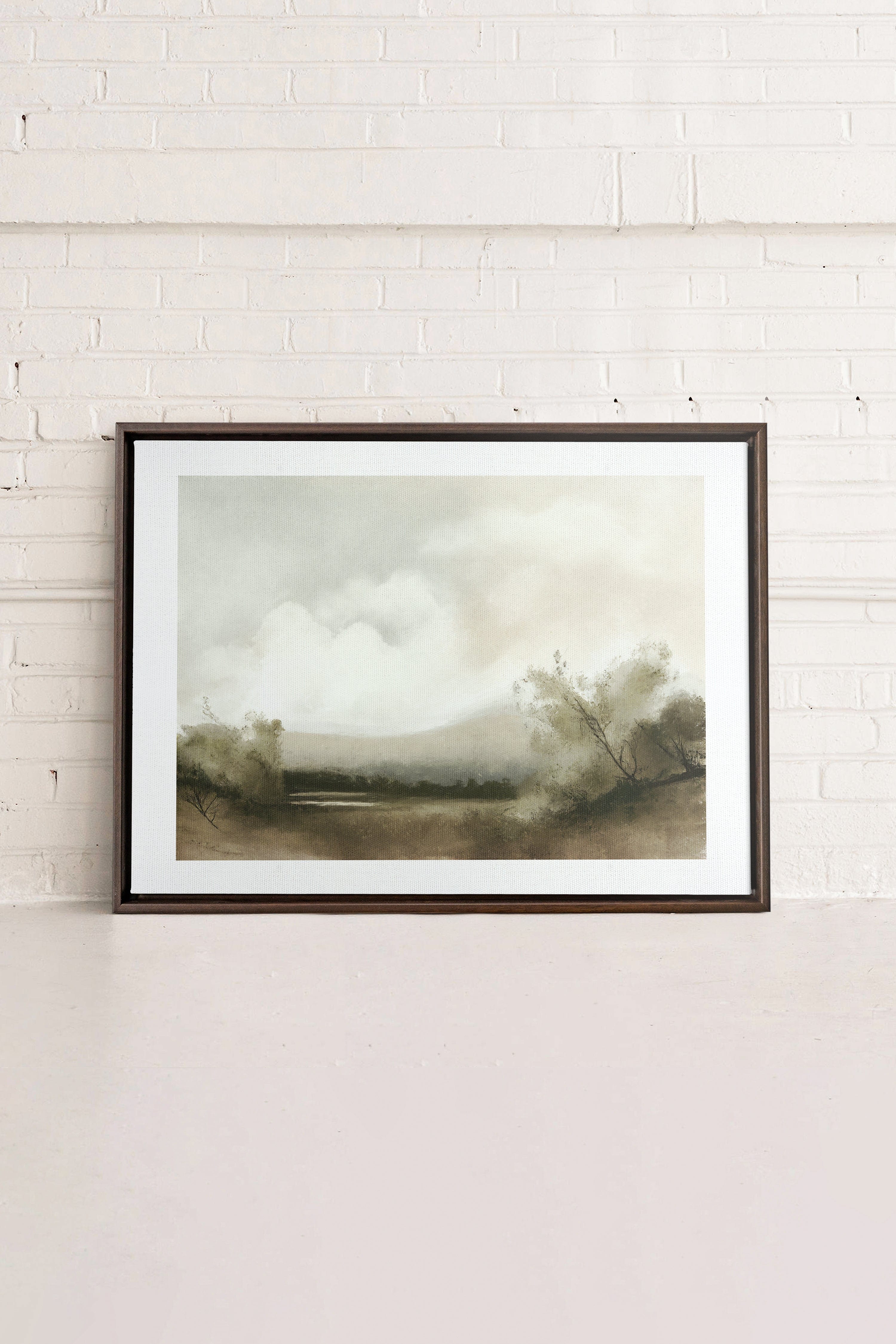 Misty morning, Artwork on stretched canvas, framed in Walnut Brown