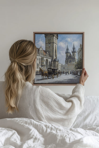 OLEKA CANVAS - PLACE DU TEMPS, Oeuvre sur toile étirée, encadré Brun Chêne