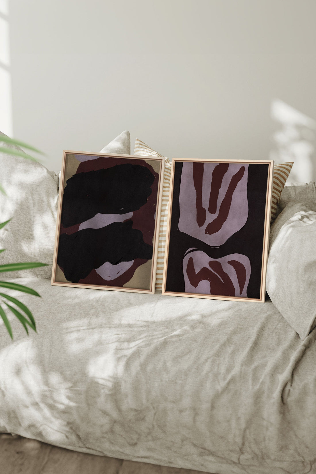 OLEKA CANVAS - DUO INK &amp; DUST, 2 Oeuvres sur toile étirée, encadré Naturel Clair