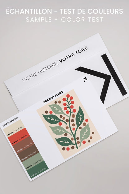 OLEKA CANVAS - SCARLET STEMS, Oeuvre sur toile étirée, encadré Brun Chêne