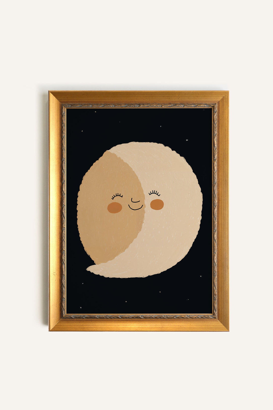 LUNE SOURIRE, Artwork on rigid canvas, framed in Vintage Gold