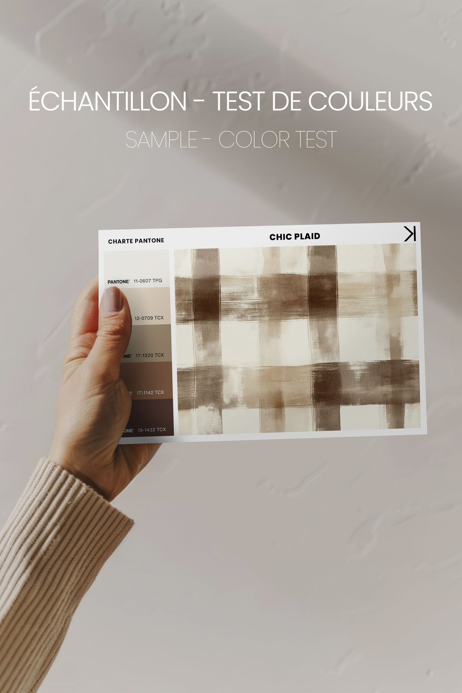 OLEKA CANVAS - CHIC PLAID, Oeuvre sur toile étirée, encadré Brun Noyer