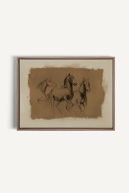 ÉTUDE ÉQUESTRE, Oeuvre sur toile étirée, encadré Brun Chêne