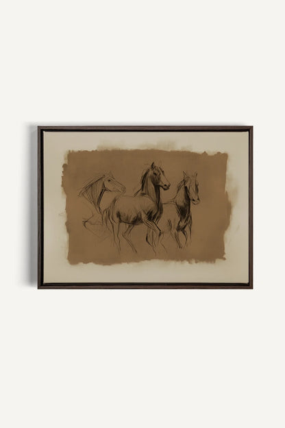 ÉTUDE ÉQUESTRE, Oeuvre sur toile étirée, encadré Brun Noyer