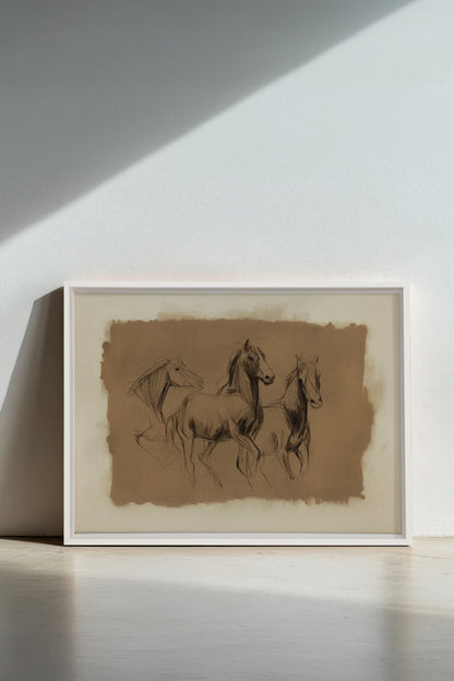 ÉTUDE ÉQUESTRE, Oeuvre sur toile étirée, encadré Blanc